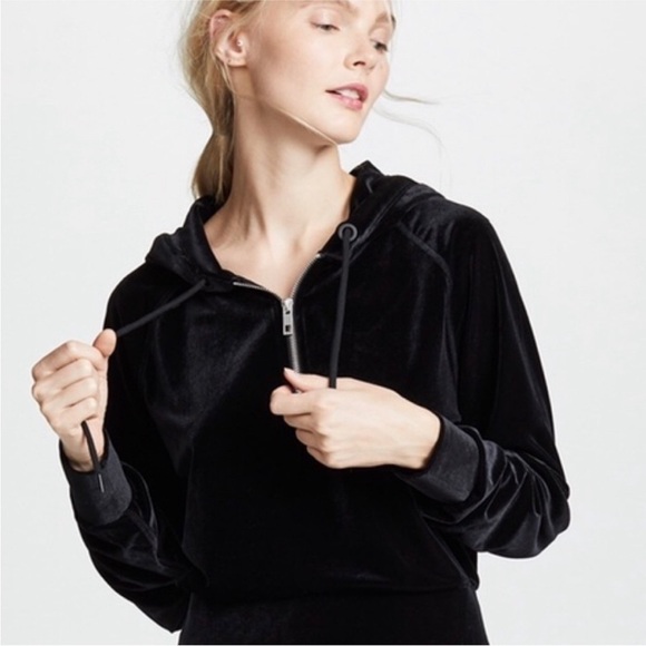 Rag & Bone Velvet Black Cropped Hoodie Relaxed Fit Sweater Small - Picture 2 of 14